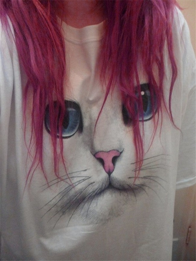 3D Cat face Print T-shirt for Women 3