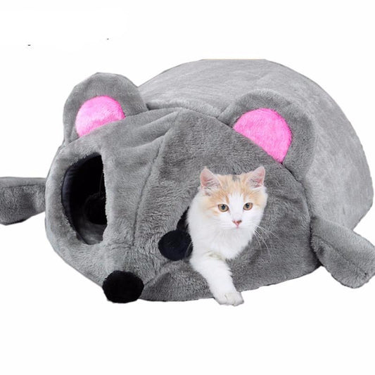Grey Mouse Shape Bed for Cat -Waterproof Bottom img 01