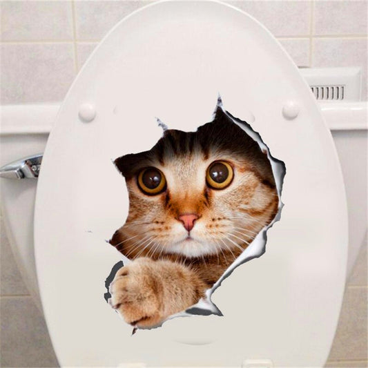 3D hole view vivid cat wall sticker bathroom toilet