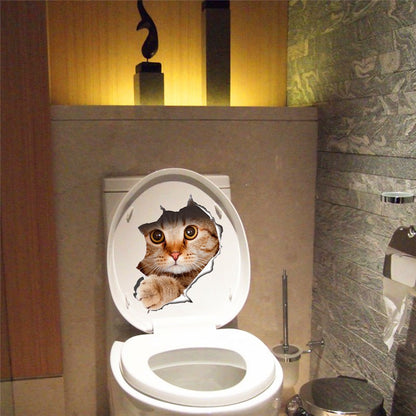 3D hole view vivid cat wall sticker bathroom toilet