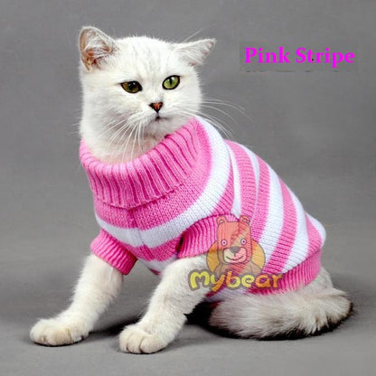 Candy Stripe Color Warm Winter Cat Sweater for cats img 05