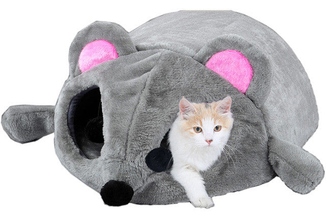 Grey Mouse Shape Bed for Cat -Waterproof Bottom img 05