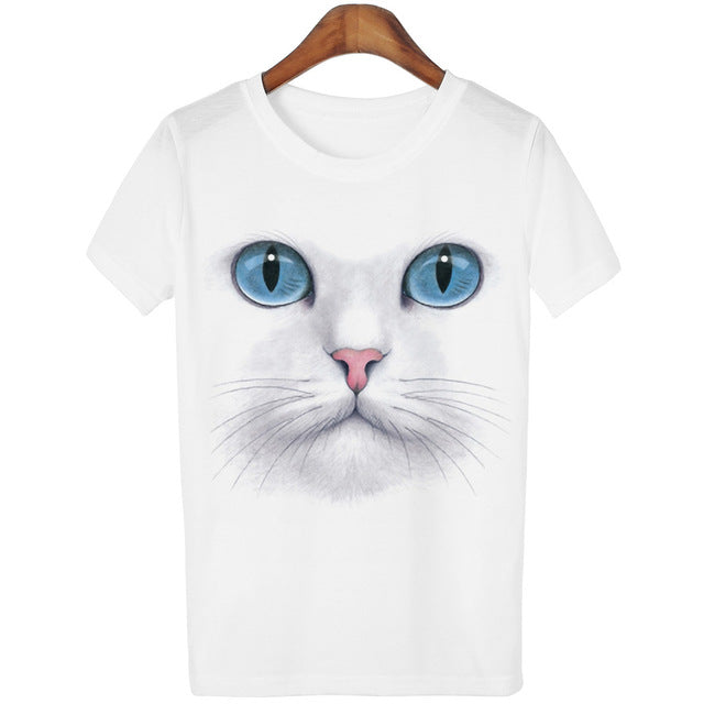 3D Cat face Print T-shirt for Women 4