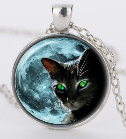 Blue Moon Black Cat Glass Necklace for women