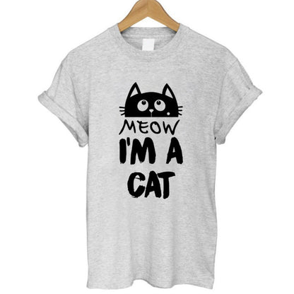100% Cotton Meow CAT Print T-shirt gifts for cat for Women