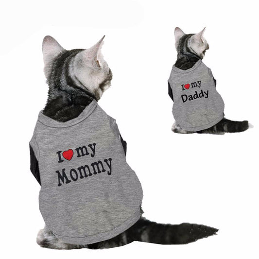 Cute Cat Cotton Shirt Clothing  For Cats Love Mommy Daddy img 01
