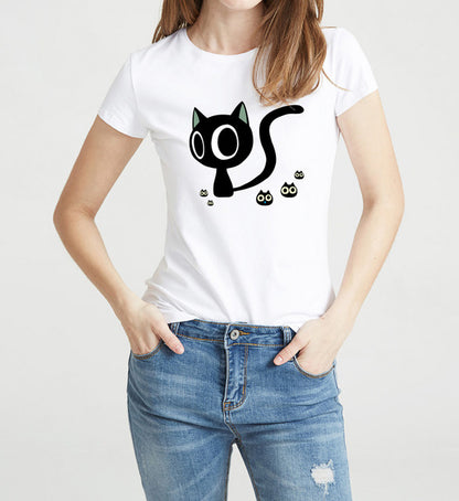Halloween Cat printed T-shirts for women 2018