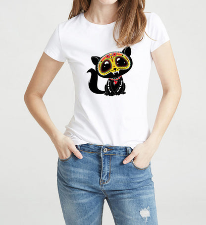 Halloween Cat printed T-shirts for women 2018