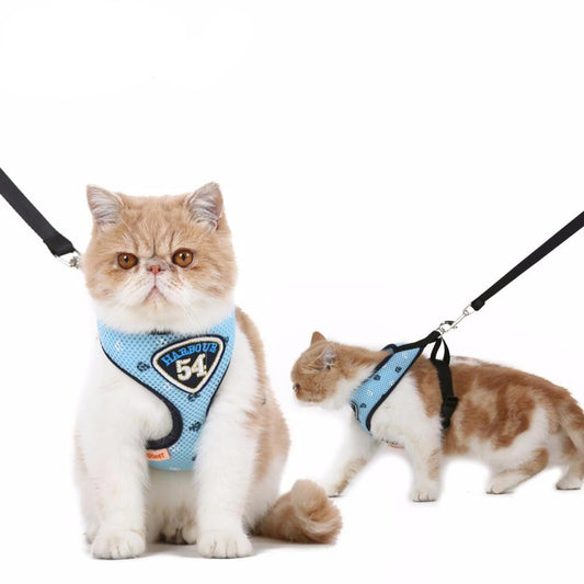 Pet Cat Harness Vest Leashes Suit Navy Blue img 01